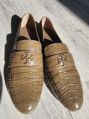 Tory Burch Mini Everly Loafers Flats Brown Crocodile Embossed Leather US 9.5M